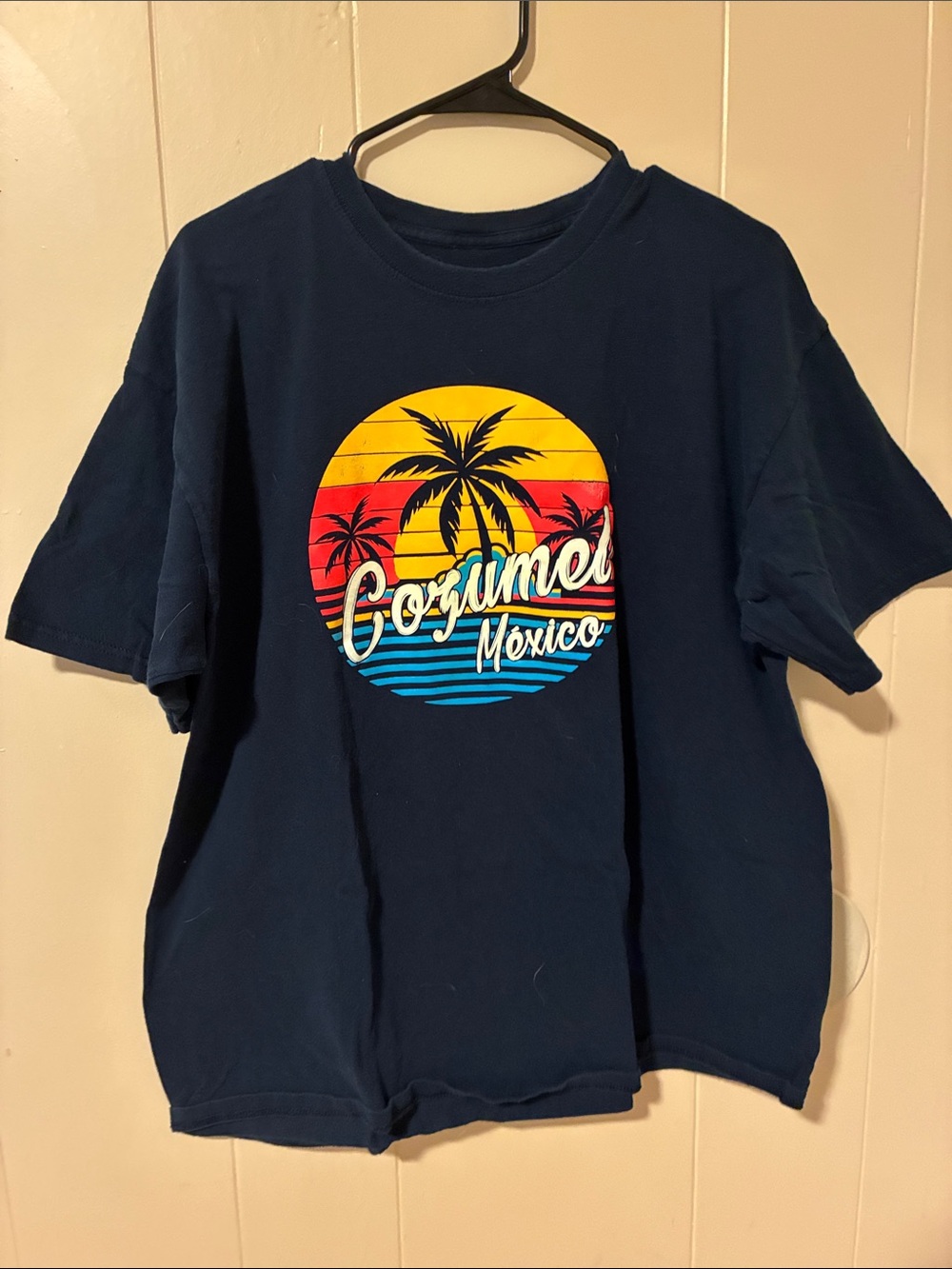 Navy Short-Sleeve Graphic Tee with Cozumel Mexico Sunset